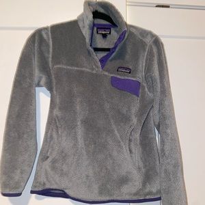 Patagonia grey fleece with purple detailing